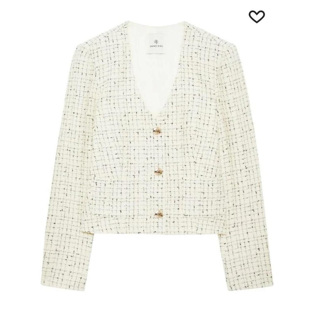 Annie Bing Anitta Tweed Cream and Black Cropped Jacket FW 2024